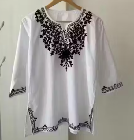 STYLISH TOP CHIKAN-KARAHI WHITE BASE AND BLACK EMBROIDERY