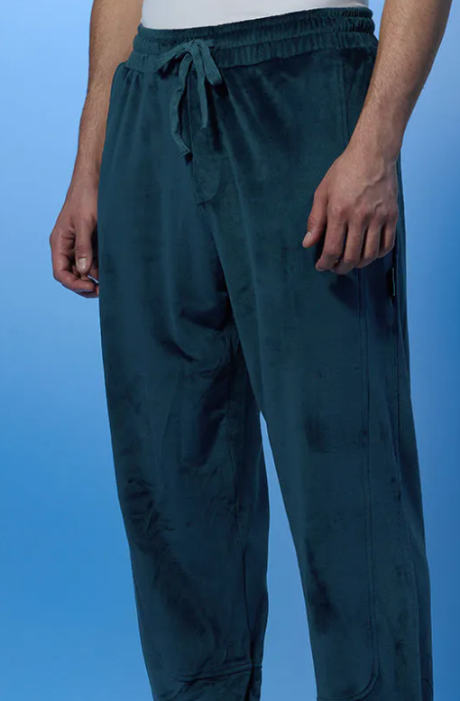 Men Relaxed Green Polyester Trousers