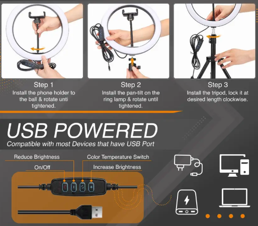 SmartBuy 10 inch LED Selfie Ring Light with Mobile Holder for Photo, Video| 3 mode Ring Flash  (White, Black)