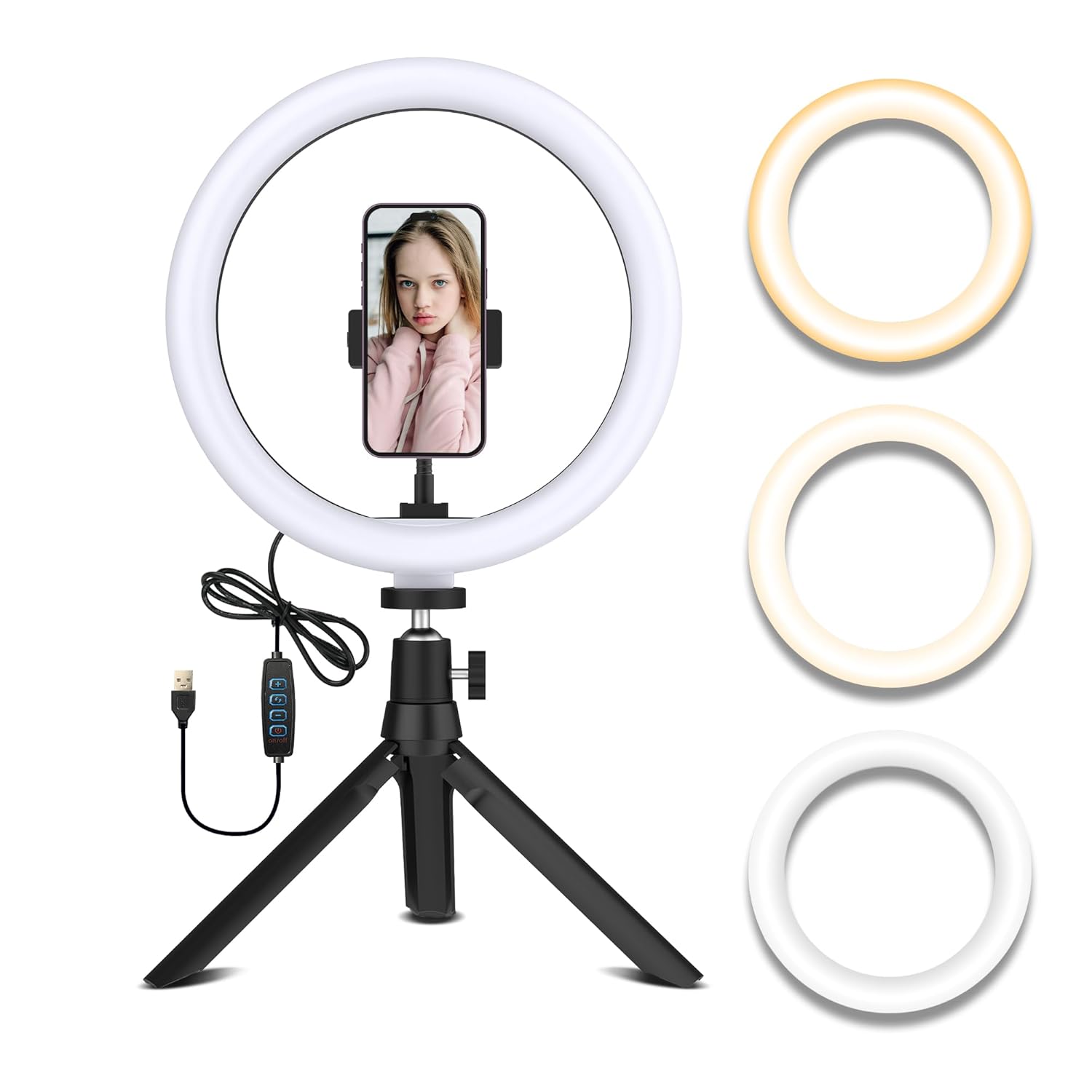 Tygot 12-Inch Ring Light with Adjustable Tripod Stand & Phone Holder, 3 Color Modes & 10 Brightness Levels, USB Powered LED Light for Makeup, YouTube, Photography, Zoom & Live Streaming