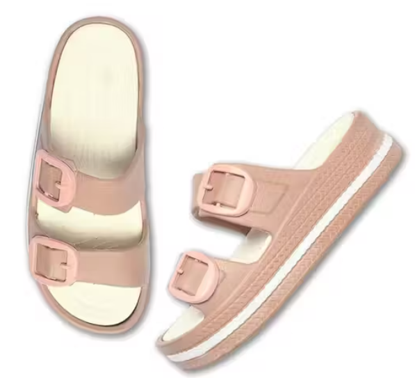 Casual Slip-On Buckle Slippers with Double Strap & Elevated Sole Comforts