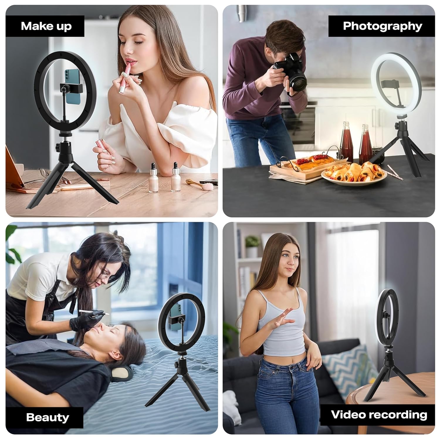 Tygot 12-Inch Ring Light with Adjustable Tripod Stand & Phone Holder, 3 Color Modes & 10 Brightness Levels, USB Powered LED Light for Makeup, YouTube, Photography, Zoom & Live Streaming