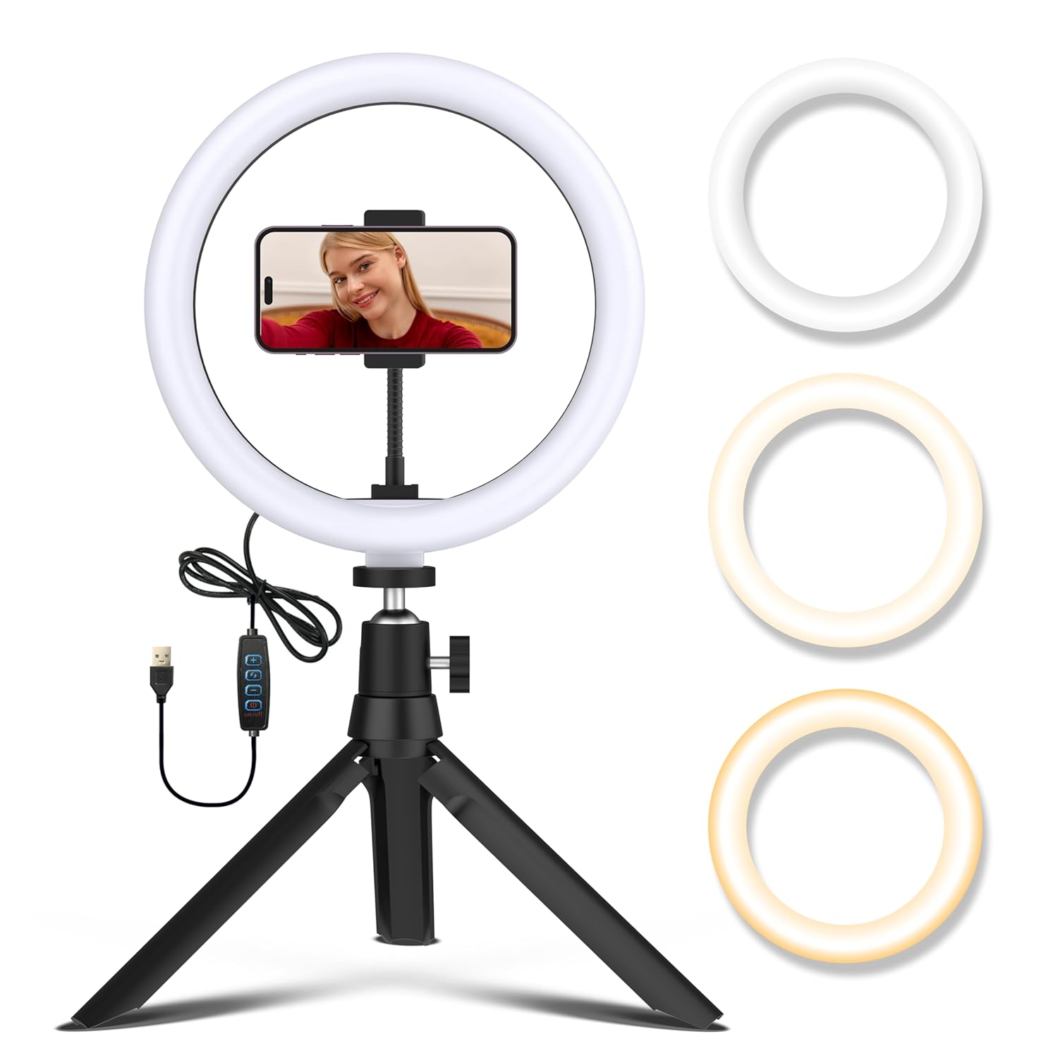 Tygot 10 Inches Ring Light with Tripod & USB, 3 Color Modes & 10 Brightness Levels, 360° Rotation Ring Light for Vlogging, Makeup, YouTube, Photoshoots, Live Streaming & Studio Lighting