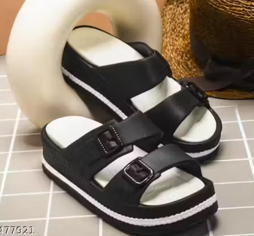 Casual Slip-On Buckle Slippers with Double Strap & Elevated Sole Comfort