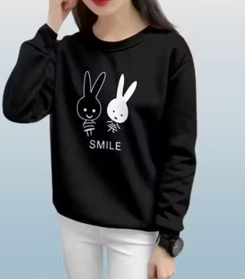 Women's Pure Cotton Anime DTF Print Round Neck Full Sleeve