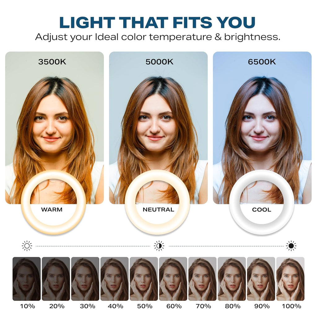 Tygot 10 Inches Ring Light with Tripod & USB, 3 Color Modes & 10 Brightness Levels, 360° Rotation Ring Light for Vlogging, Makeup, YouTube, Photoshoots, Live Streaming & Studio Lighting
