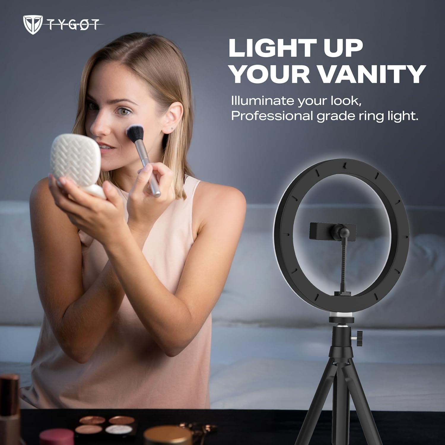 Tygot 10 Inches Ring Light with Tripod & USB, 3 Color Modes & 10 Brightness Levels, 360° Rotation Ring Light for Vlogging, Makeup, YouTube, Photoshoots, Live Streaming & Studio Lighting