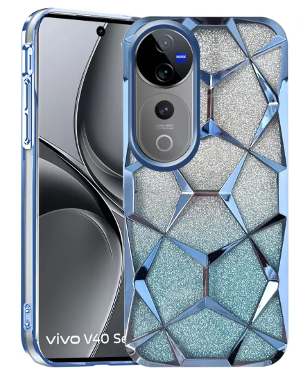Back Cover for Vivo V40 Pro 5G | Plating Bling Gradient Glitter Clear Soft TPU Silicone  (Blue, Flexible, Silicon, Pack of: 1)