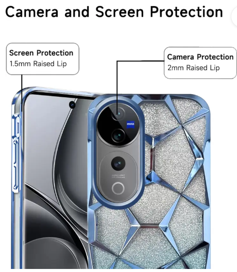 Back Cover for Vivo V40 Pro 5G | Plating Bling Gradient Glitter Clear Soft TPU Silicone  (Blue, Flexible, Silicon, Pack of: 1)