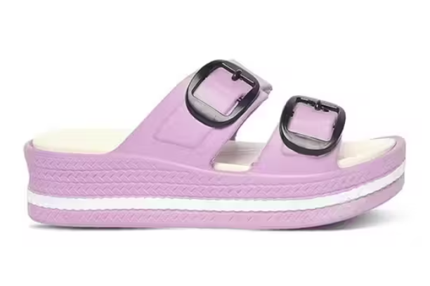 Casual Slip-On Buckle Slippers with Double Strap & Elevated Sole Comfort
