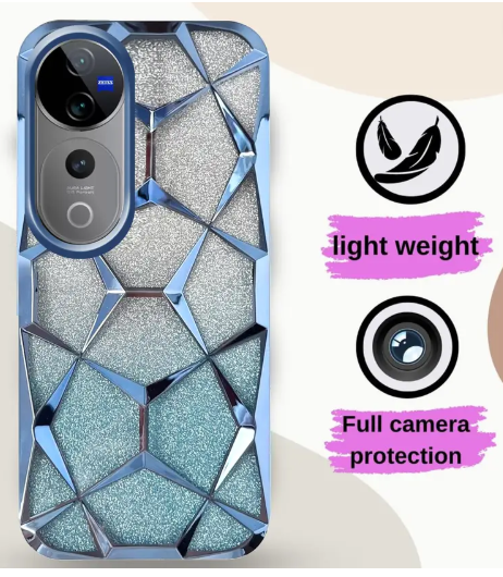 Back Cover for Vivo V40 Pro 5G | Plating Bling Gradient Glitter Clear Soft TPU Silicone  (Blue, Flexible, Silicon, Pack of: 1)