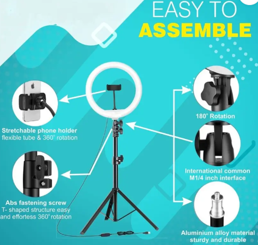 Ring Light with Strong metal Black tripod stand with for phography and video Tripod Kit, Tripod, Monopod  (Black, Supports Up to 1999 g)