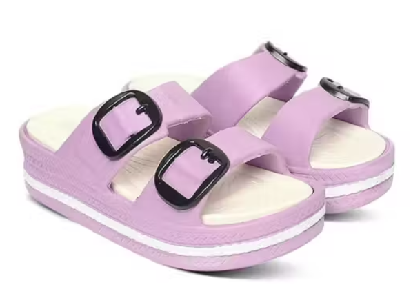 Casual Slip-On Buckle Slippers with Double Strap & Elevated Sole Comfort