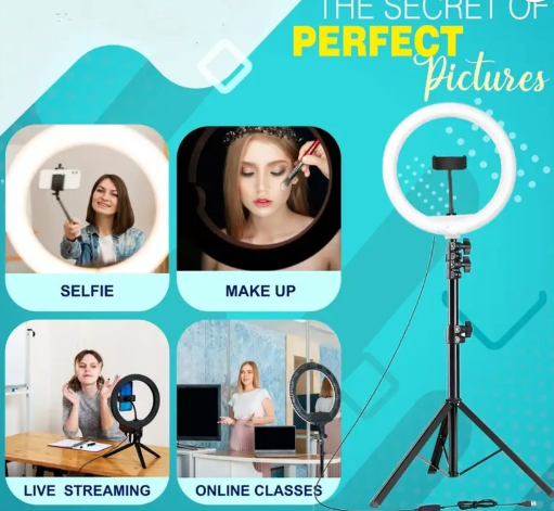 Ring Light with Strong metal Black tripod stand with for phography and video Tripod Kit, Tripod, Monopod  (Black, Supports Up to 1999 g)