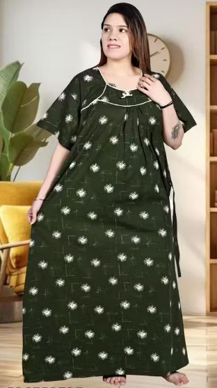 Green Women Nighty Maxi Cotton Plus Size Jumbo 5XL to 10XL