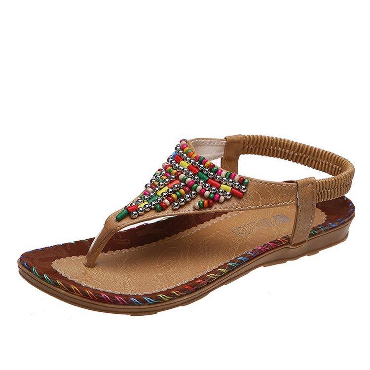 Bohemian Style Flat Sandals for Women Summer Clip Toe Gladiator Sandals Woman Plus Size Soft Bottom Beach Shoes Flip Flops