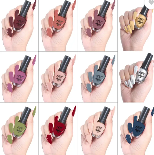 HOOT Long-lasting & Vibrant Nail Paint | Natural Nail Polish with High Gloss Finish 12 Different Shades  (Pack of 12)