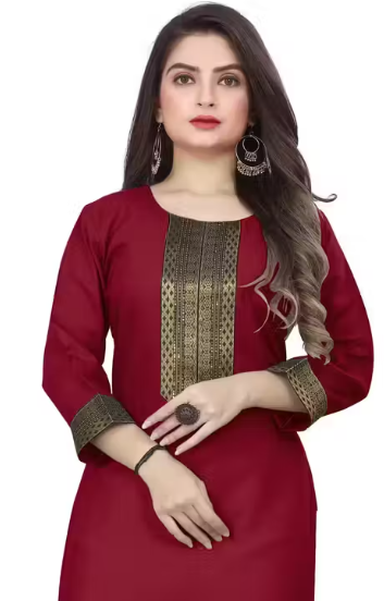 Desigener Kurtis New Collection Plain Cotton Golden Lace Border Pattern Casual Kurta for Girls & Women