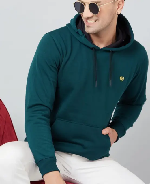 Men Full Sleeve Solid Hooded Sweatshirt