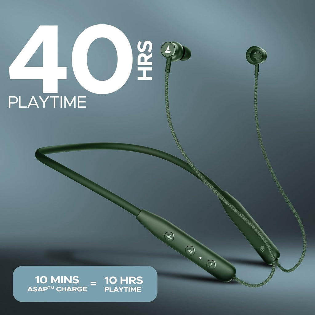 boAt Rockerz 110/Rockerz 109 Wireless in Ear Neckband with Up to 60 Hrs Playtime,Dual Device Pairing,Enx Tech,Beast Mode,ASAP Charging,Btv5.3,IPX5,Type-C Interface & Magnetic Power Buds(Fern Green)