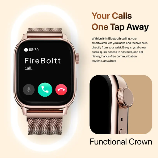 Fire-Boltt Rise Luxe Bluetooth Calling 47mm (1.85), Metal Body & Rotating Crown, 123 Sports Smartwatch  (Rose Gold Millanese Strap, Free Size)