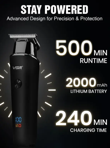 VGR V-937 Professional Hair Trimmer with LED Display Trimmer 500 min Runtime 4 Length Settings  (Black)