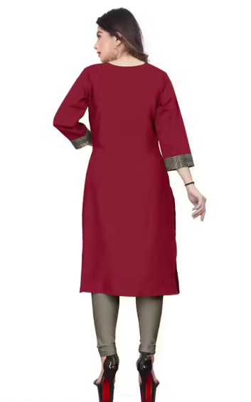 Desigener Kurtis New Collection Plain Cotton Golden Lace Border Pattern Casual Kurta for Girls & Women