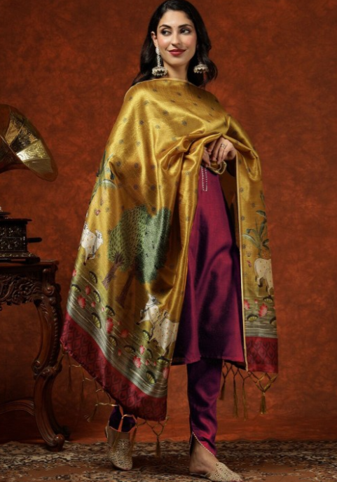 Kalini Women Straight Kurta Pant Set With Digital Print Dupatta