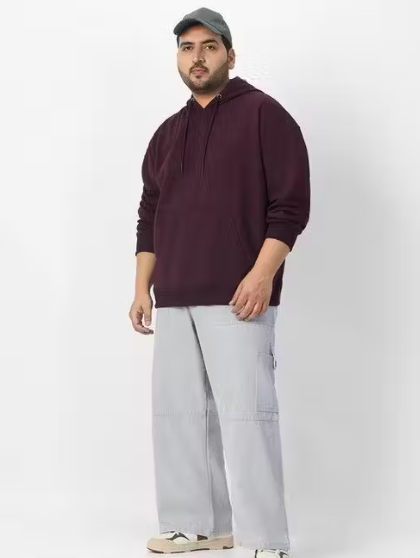 Men’s Plus Size Hooded Sweatshirt | Full Sleeve Fleece Hoodie with Kangaroo Pocket | Casual Winter Wear for Men (3XL–7XL)