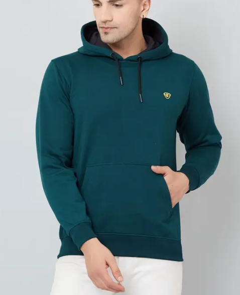 Men Full Sleeve Solid Hooded Sweatshirt
