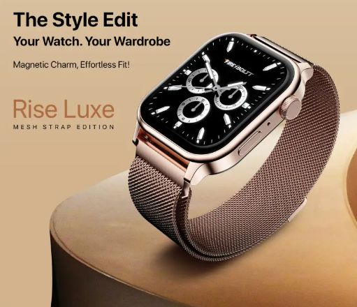 Fire-Boltt Rise Luxe Bluetooth Calling 47mm (1.85), Metal Body & Rotating Crown, 123 Sports Smartwatch  (Rose Gold Millanese Strap, Free Size)