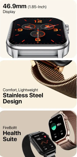 Fire-Boltt Rise Luxe Bluetooth Calling 47mm (1.85), Metal Body & Rotating Crown, 123 Sports Smartwatch  (Rose Gold Millanese Strap, Free Size)