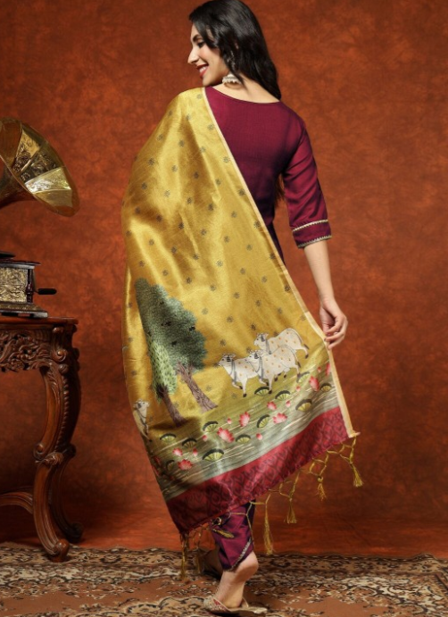 Kalini Women Straight Kurta Pant Set With Digital Print Dupatta