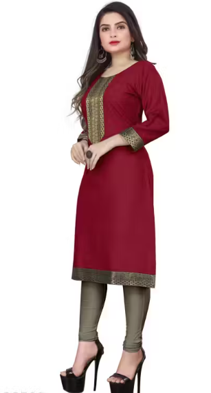Desigener Kurtis New Collection Plain Cotton Golden Lace Border Pattern Casual Kurta for Girls & Women