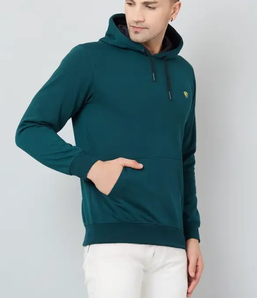 Men Full Sleeve Solid Hooded Sweatshirt