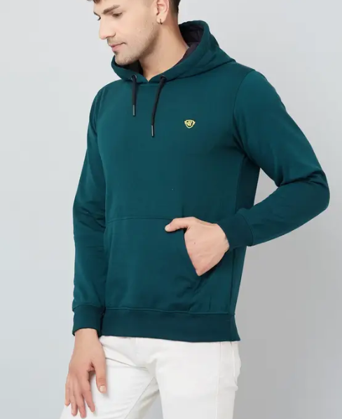 Men Full Sleeve Solid Hooded Sweatshirt