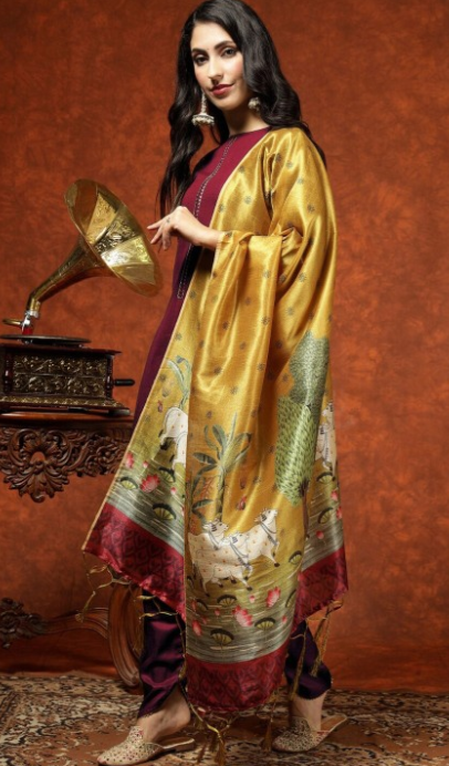 Kalini Women Straight Kurta Pant Set With Digital Print Dupatta