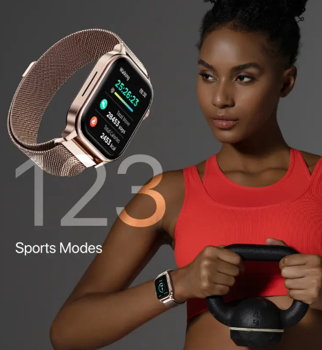 Fire-Boltt Rise Luxe Bluetooth Calling 47mm (1.85), Metal Body & Rotating Crown, 123 Sports Smartwatch  (Rose Gold Millanese Strap, Free Size)