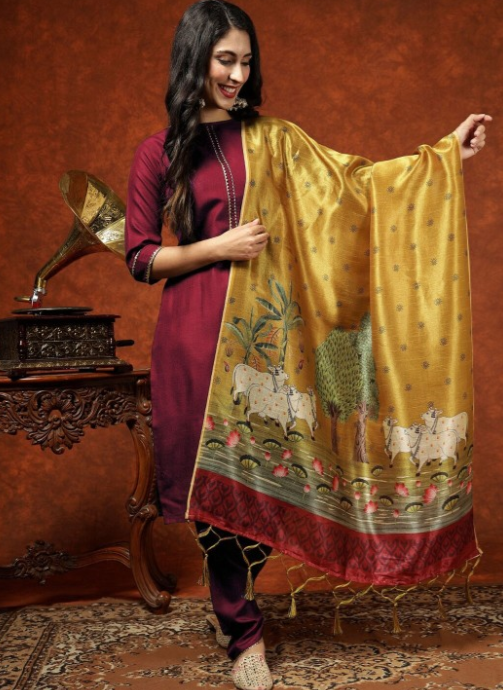 Kalini Women Straight Kurta Pant Set With Digital Print Dupatta