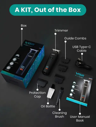 VGR V-937 Professional Hair Trimmer with LED Display Trimmer 500 min Runtime 4 Length Settings  (Black)
