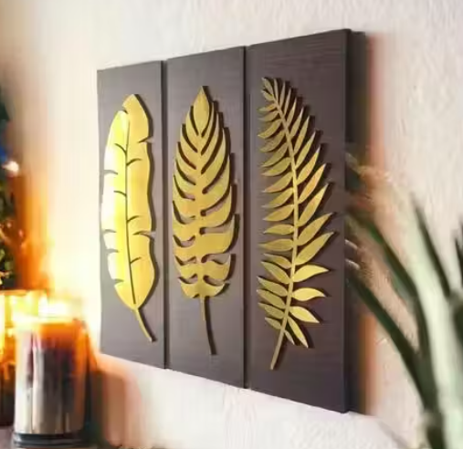 GOLDEN AND WOODEN LEAVES FRAME WALL ART /HOME DECOR/WALL DECOR/LIVING ROOM