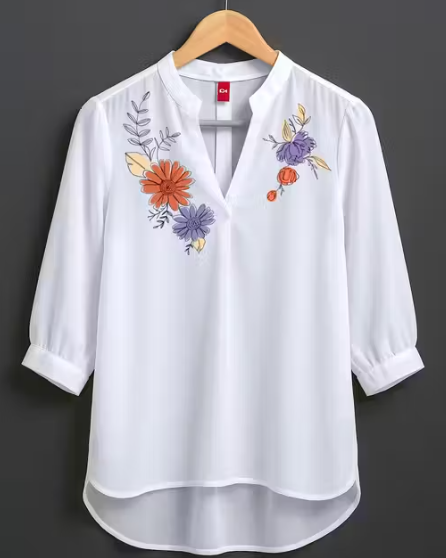 Women Floral Top - White | Crepe