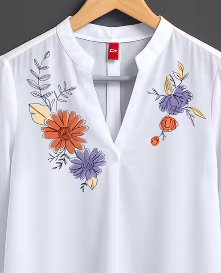 Women Floral Top - White | Crepe