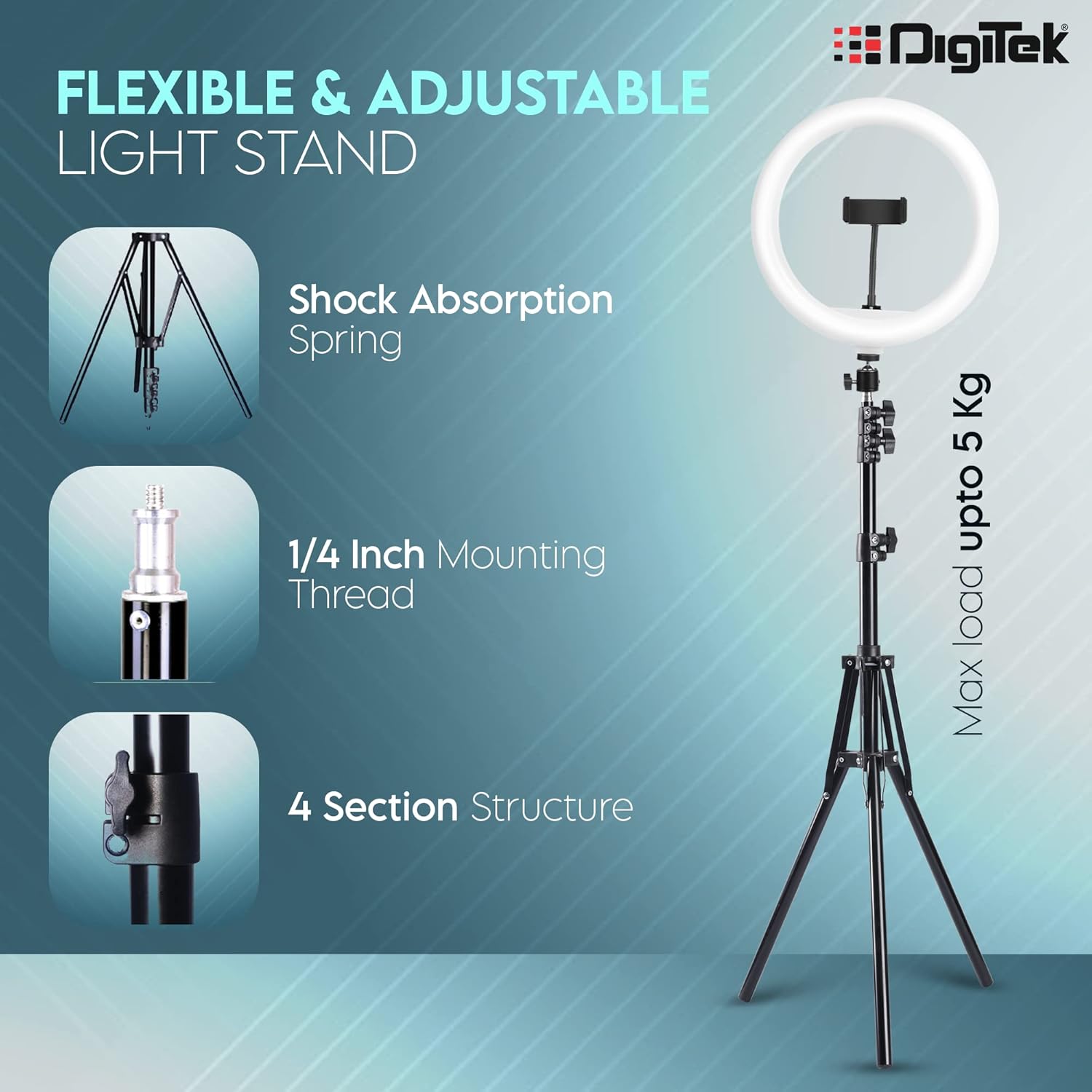 DIGITEK® (DRL-14C) 14 Inch LED Ring Light with 5ft Stand & Smartphone Mount - USB Powered, Color Switch Mode, Brightness Control, Dual Temperature - for Photo & Video Shoots, Makeup, Vlogging!