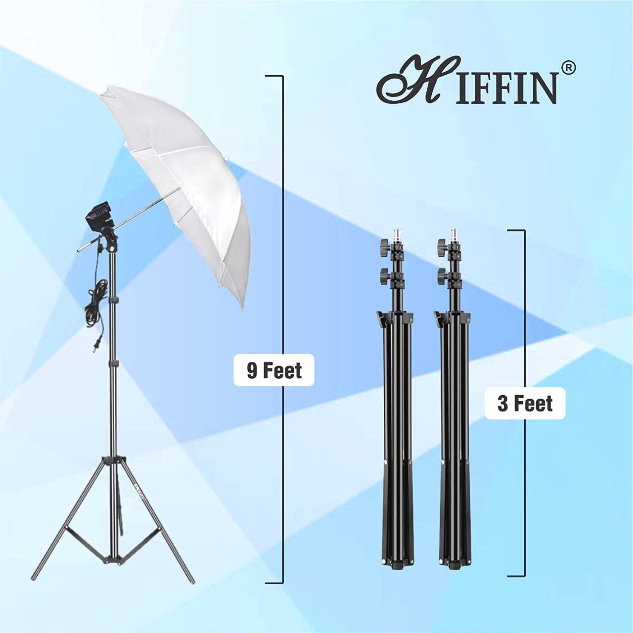 HIFFIN E27 Studio Double Holder KIT Umbrella White + Studio Light Stand 9 FT+ Umbrella and Double Holder KIT Set of 2 (2 x Double Holder | 2 x Light Stand 9 feet | 2 x Umbrella | 1 x Bag)