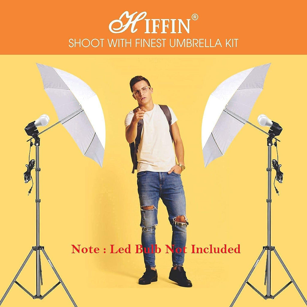 HIFFIN E27 Studio Double Holder KIT Umbrella White + Studio Light Stand 9 FT+ Umbrella and Double Holder KIT Set of 2 (2 x Double Holder | 2 x Light Stand 9 feet | 2 x Umbrella | 1 x Bag)