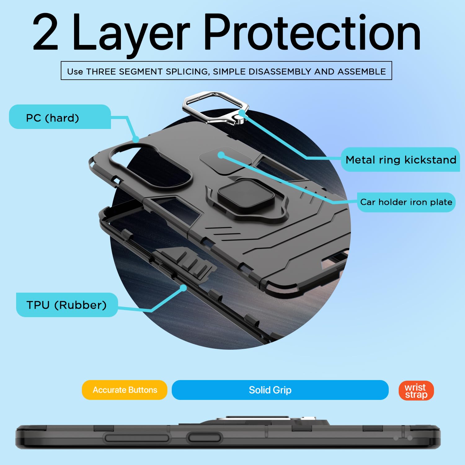 Back Cover ForVivo V40 5G / V40 Pro 5G / T3 Ultra 5G | 360 Protection Case| D5 Tough Armor Bumper Case (Black)