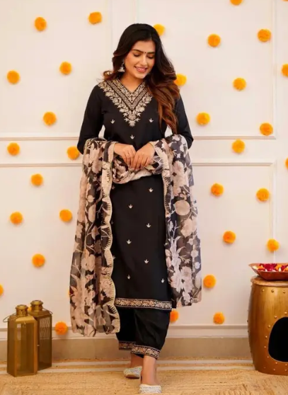 Women Viscose Rayon Kurta Pant Dupatta Set