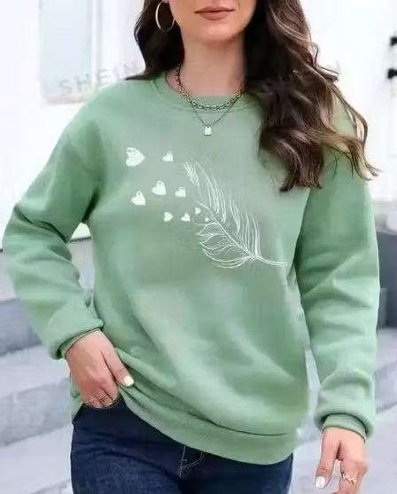 Printed Graphic Sweatshirt Long Sleeves Round Neck For Women's