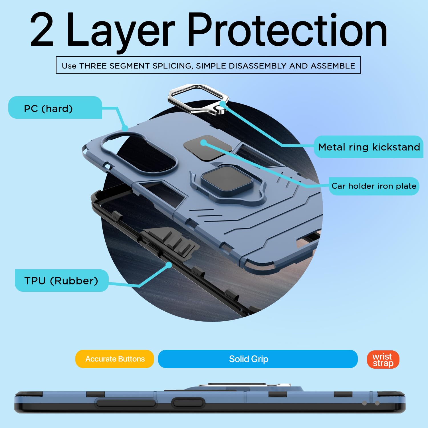 Back Cover ForVivo V40 5G / V40 Pro 5G / T3 Ultra 5G | 360 Protection Case| D5 Tough Armor Bumper Case (Blue)